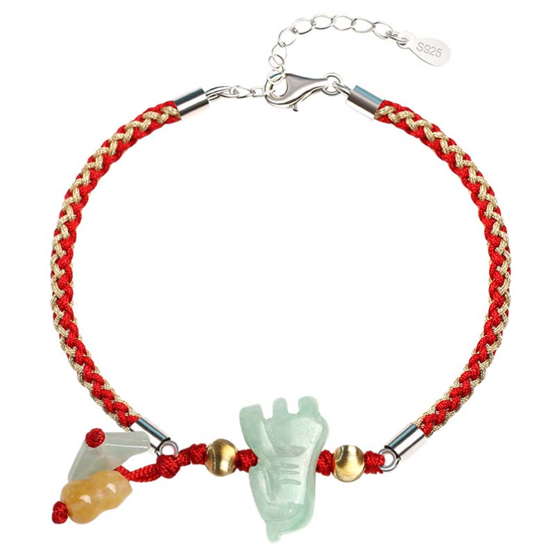 Tobillera con pulsera de hilo rojo de prosperidad de Jade del zodíaco chino con Buddha Stones