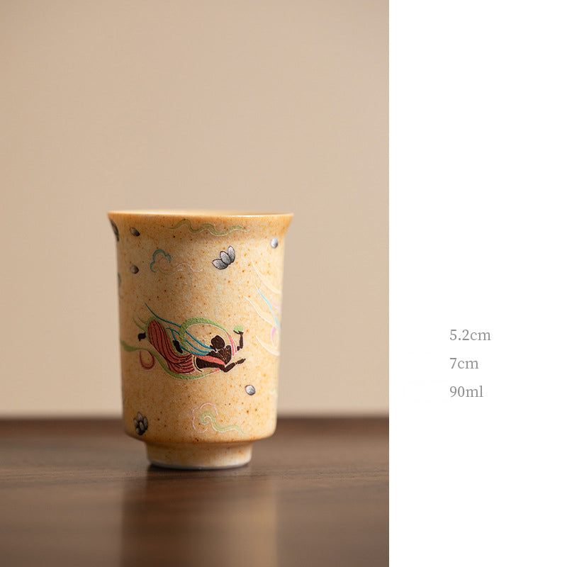 Buddha Stones Dunhuang Color mil Budas volando Apsaras patrón Gaiwan taza de té Kung Fu con tapa