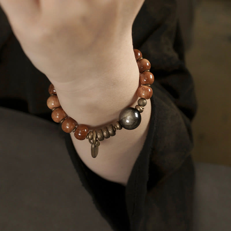 Pulsera de la suerte con Buddha Stones de Kuka, ojo de tigre, brillo dorado, obsidiana, cobre, riqueza