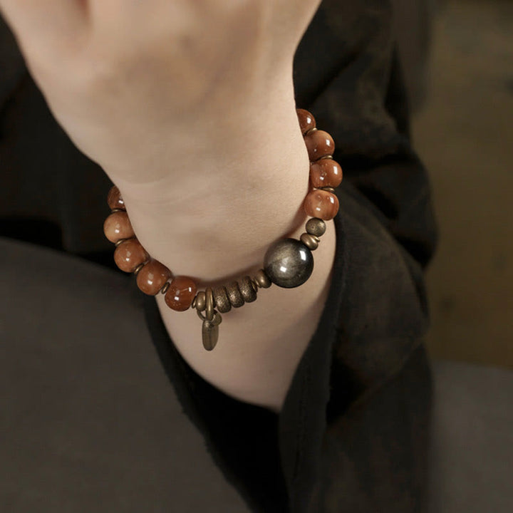 Pulsera de la suerte con Buddha Stones de Kuka, ojo de tigre, brillo dorado, obsidiana, cobre, riqueza