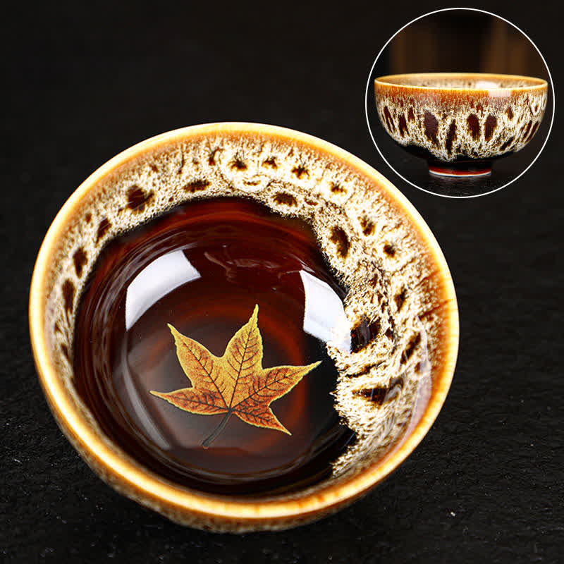 Tazas de té caseras de cerámica coloridas de la hoja de arce de las Buddha Stones