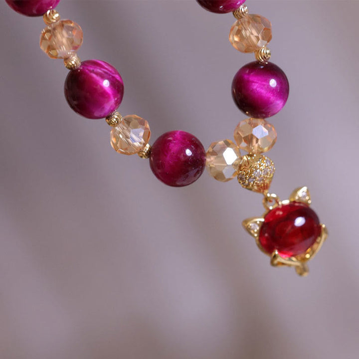 Pulsera de confianza en uno mismo con protección de zorro PiXiu y ojo de tigre rojo de Buddha Stones