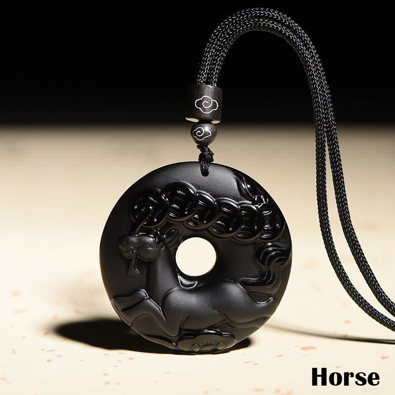 Collar con colgante de fuerza con hebilla de paz, obsidiana negra Natural del zodíaco chino , Buddha Stones - Caballo - image 18