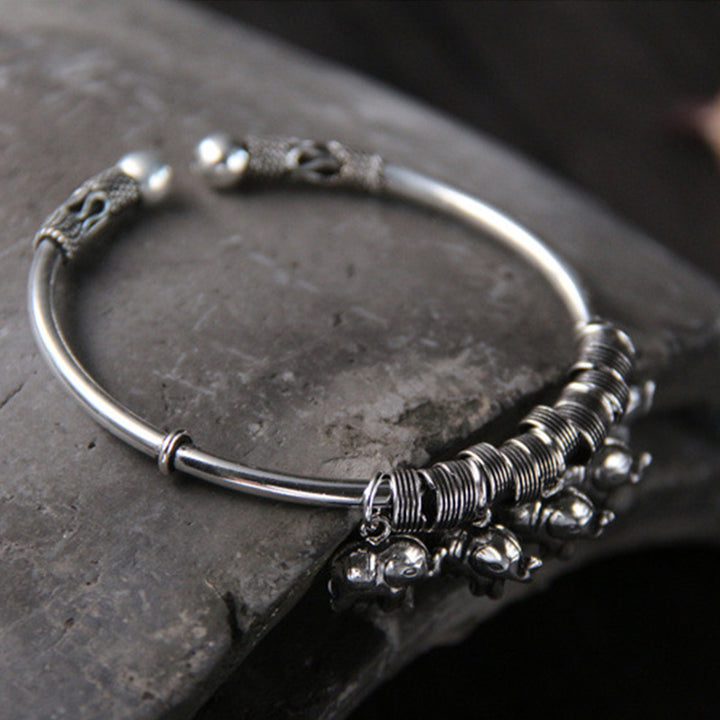 Brazalete de pulsera de fuerza de elefante de plata de ley 925 con Buddha Stones