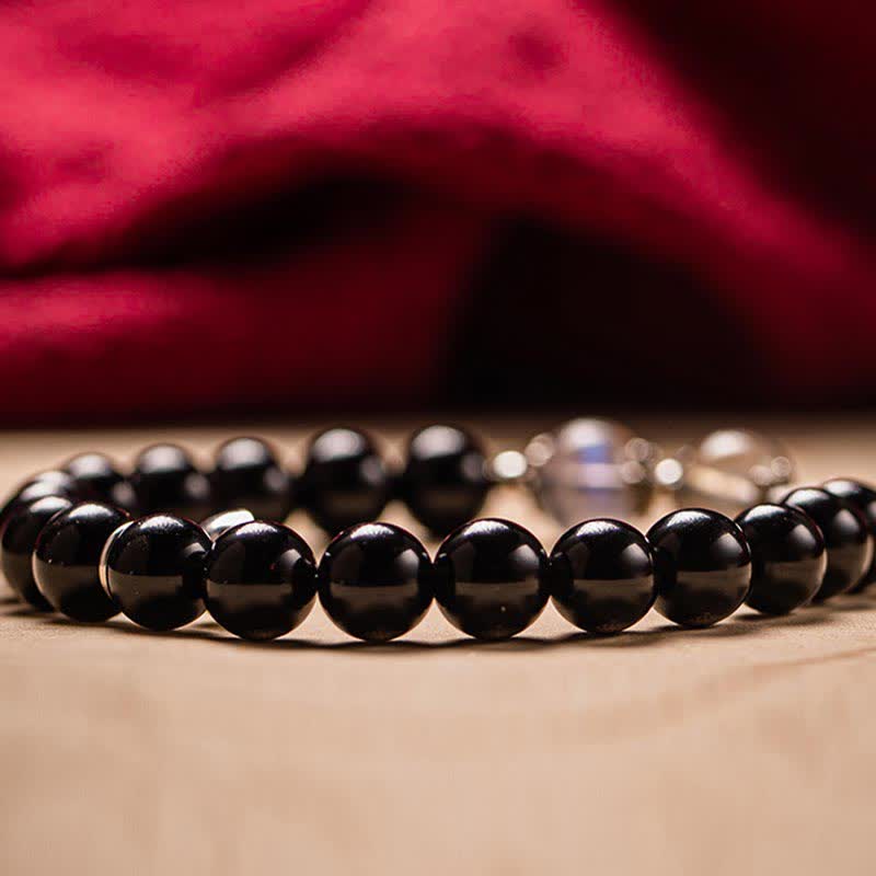Pulsera de pareja de fuerza de piedra lunar de obsidiana de plata de ley 925 - image 12