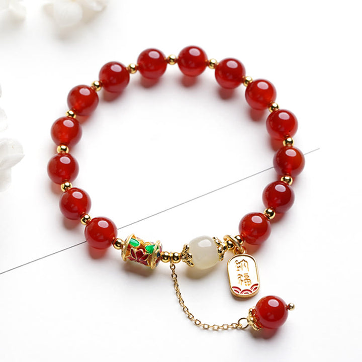 Pulsera con dijes de confianza con carácter de Jade Hetian de ágata roja Natural con Buddha Stones