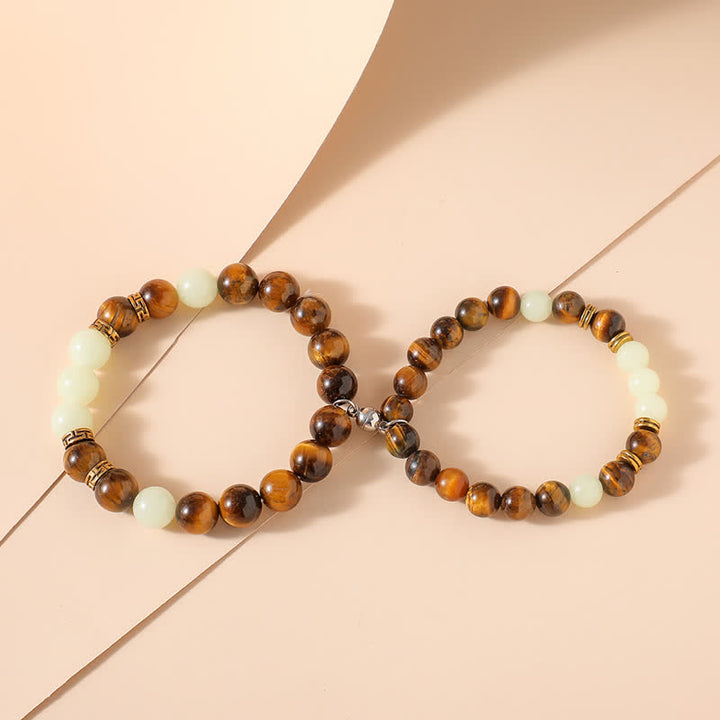Pulsera de pareja de protección de cuentas luminosas de piedra brillante de ojo de tigre de 2 piezas