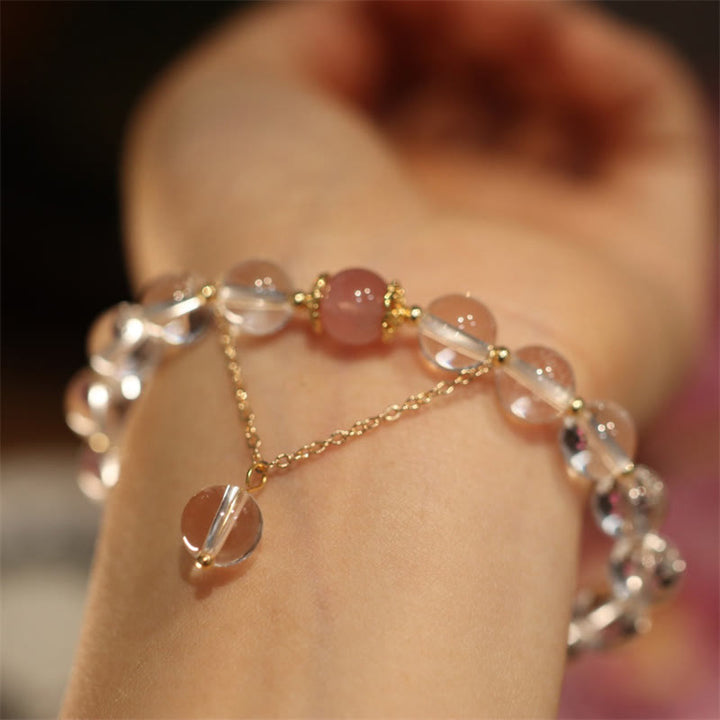 Pulsera de pareja de Color Yin Yang con protección de cristal blanco de cristal rosa obsidiana con brillo de plata Natural - Cristal blanco de 8 mm y cristal rosa - image 3