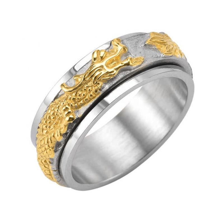 Buddha Stones Anillo de estimulación giratorio de acero de titanio Dragon - image 4