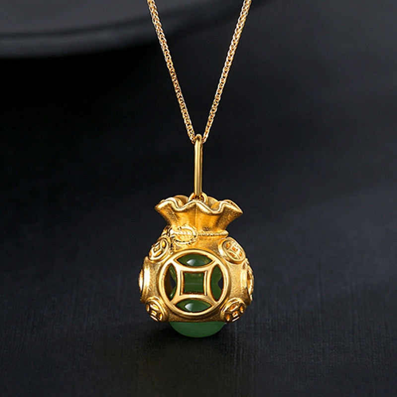 Collar con colgante de jade con bolsa de dinero Feng Shui auspicioso de Buddha Stones