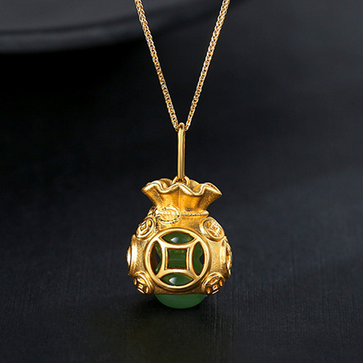 Collar con colgante de jade con bolsa de dinero Feng Shui auspicioso de Buddha Stones