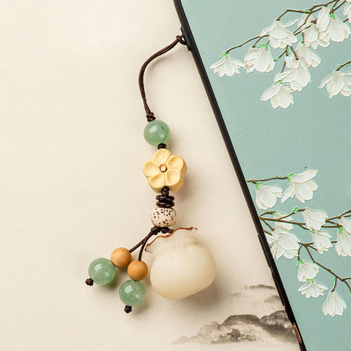 Llavero de prosperidad y bendición de flores, bolsa de dinero con semillas de Bodhi Natural, Buddha Stones
