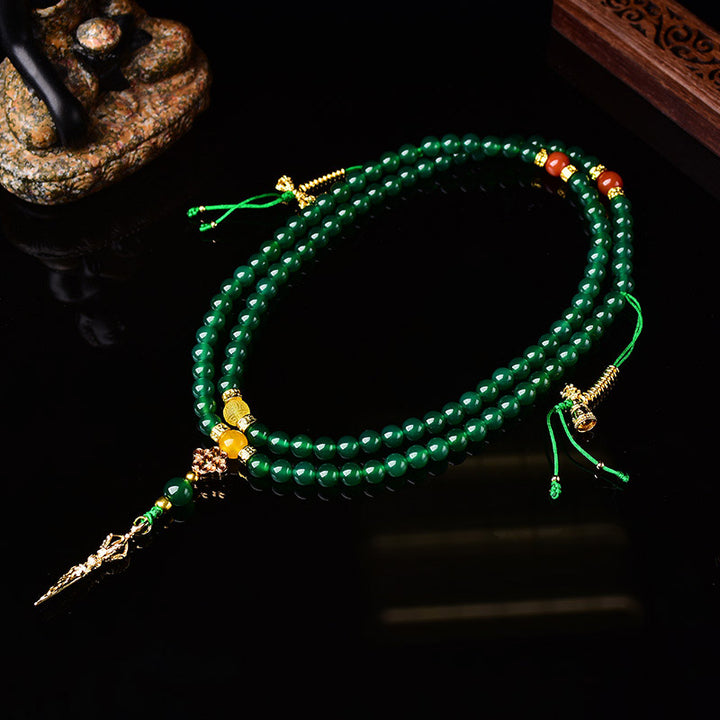 Buddha Stones 108 cuentas Ágata verde natural Pulsera de éxito Mala