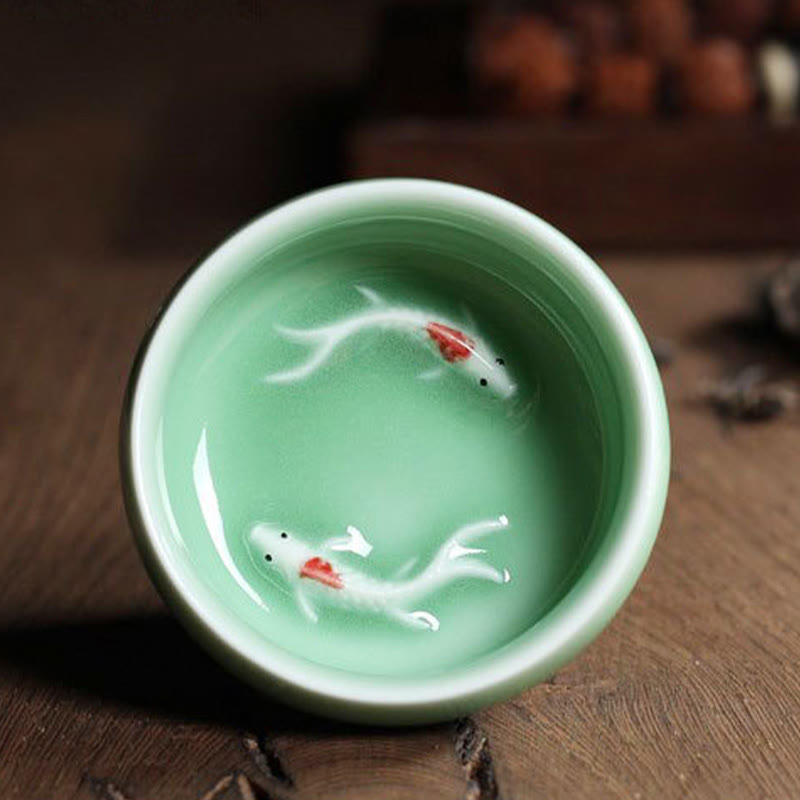 Taza de té de cerámica con forma de pez koi de colores y Buddha Stones - image 19