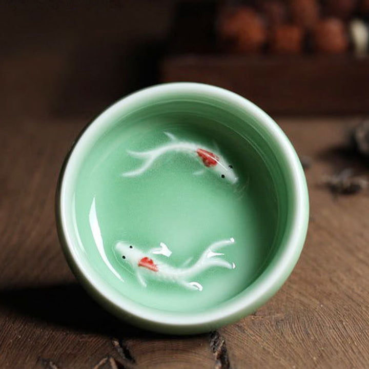 Taza de té de cerámica con forma de pez koi de colores y Buddha Stones - image 19