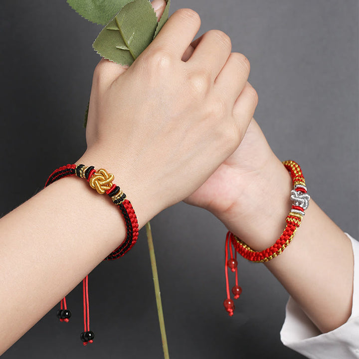 Pulsera hecha a mano con Buddha Stones, cuerda colorida, nudo de amor verdadero, suerte
