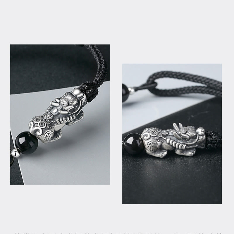Buddha Stones, Plata de Ley 999, FengShui PiXiu, obsidiana negra Natural, pulsera resistente con cuentas de plata esterlina 925