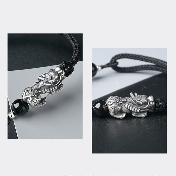 Buddha Stones, Plata de Ley 999, FengShui PiXiu, obsidiana negra Natural, pulsera resistente con cuentas de plata esterlina 925