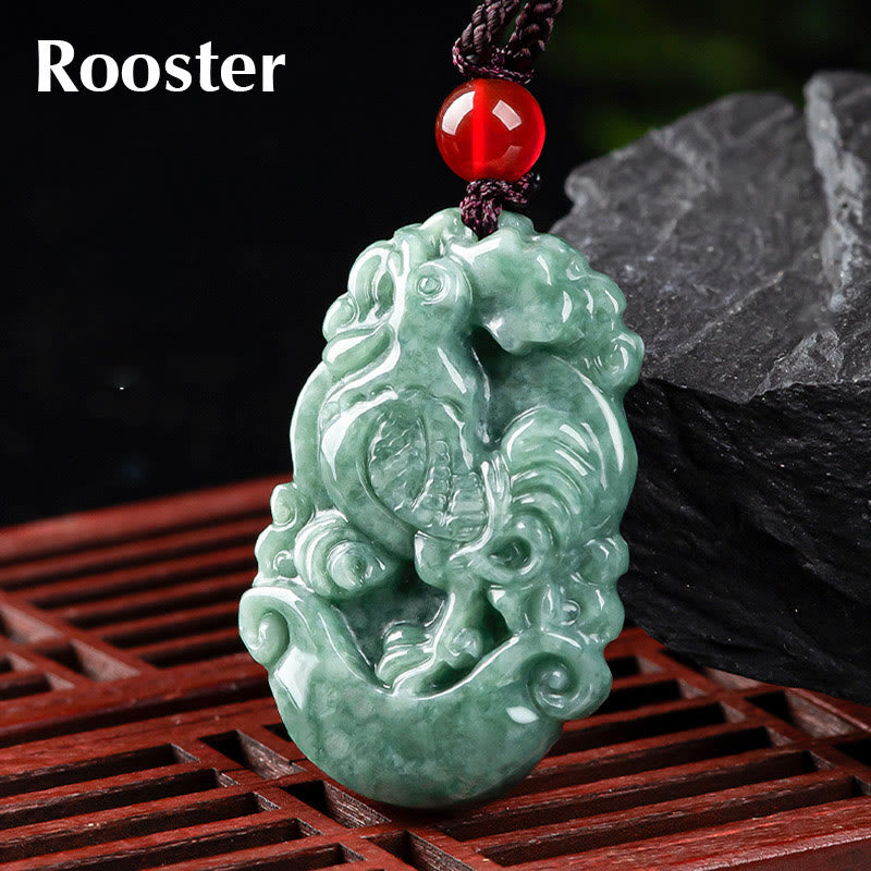 Colgante de collar de prosperidad del zodíaco chino con Buddha Stones de jade natural 12 - Gallo - image 23