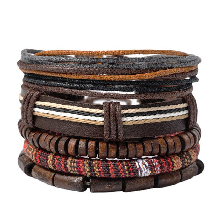 Pulsera de cuero con cuentas de madera y cordones de cáñamo envueltos con Buddha Stones