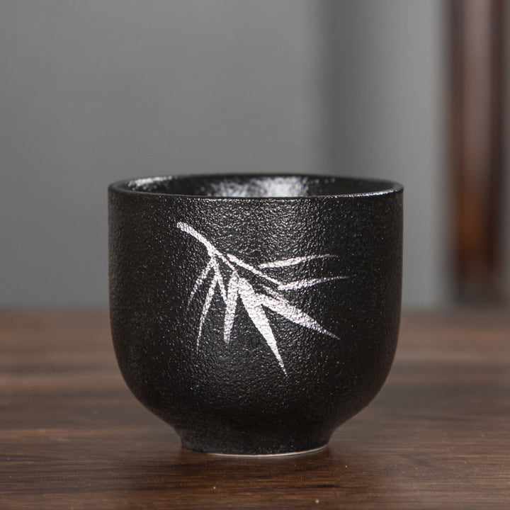 Buddha Stones, flor de loto pintada a mano, crisantemo de bambú, cerámica negra, taza de té de cerámica, taza de té de Kung Fu 95ml