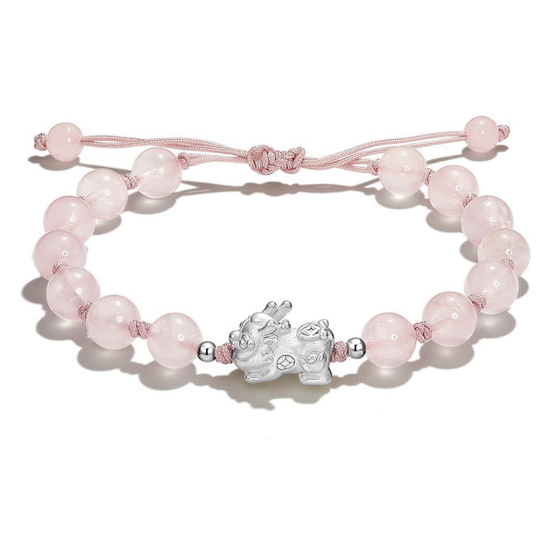 Pulsera de fuerza PiXiu con Buddha Stones, obsidiana negra natural, ojo de gato, cristal rosa