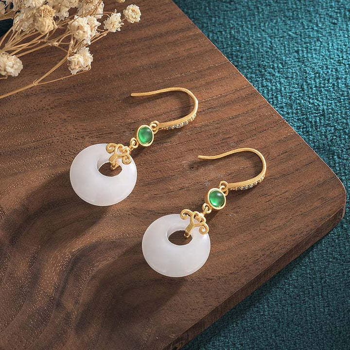 Pendientes colgantes de bendición de jade blanco FengShui