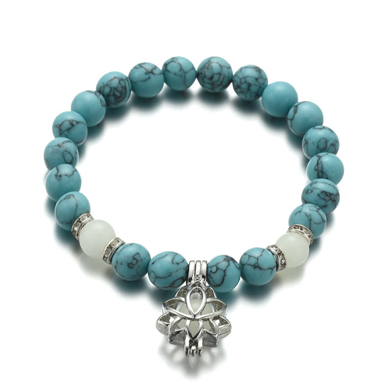 Pulsera de protección de loto con cuentas luminosas de piedra brillante turquesa tibetana de Buddha Stones