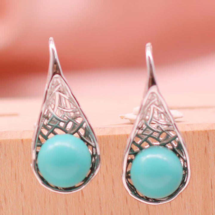 Pendientes colgantes de plata de ley 925 con diseño de cuentas de color turquesa