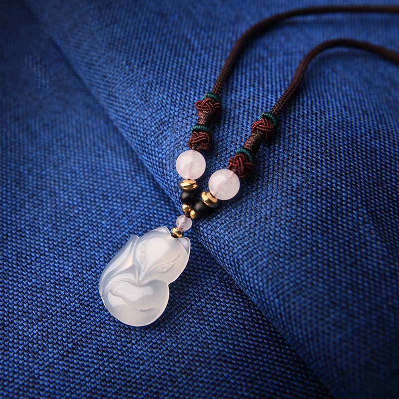 Collar con colgante de cadena de armonía con cuentas de cristal rosa de zorro de calcedonia con Buddha Stones - image 2