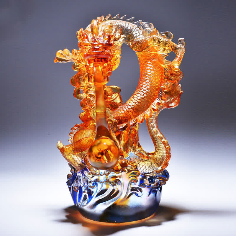 Buddha Stones Feng Shui Dragón hecho a mano Liuli Crystal Art Piece Success Home Office Decoración - image 2
