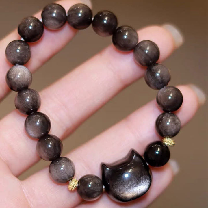 Buddha Stones Obsidiana con brillo dorado Obsidiana con brillo plateado Pata encantadora Pulsera de protección del gato de la suerte - image 36
