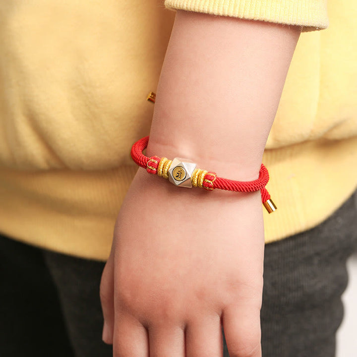Pulsera para niños hecha a mano con Buddha Stones de plata de ley 999, zodíaco chino, Buda natal, cuerda roja, fuerza de la suerte