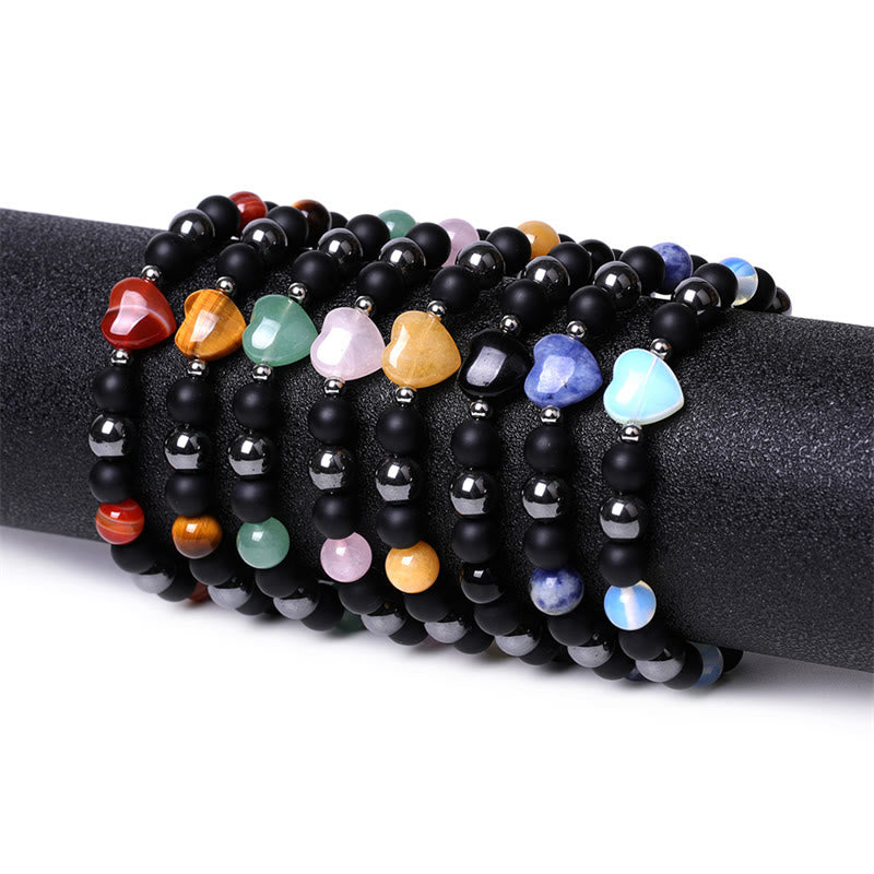 Pulsera de protección de corazón de amor de cristal de piedra de ojo de tigre de ónix negro de Buddha Stones