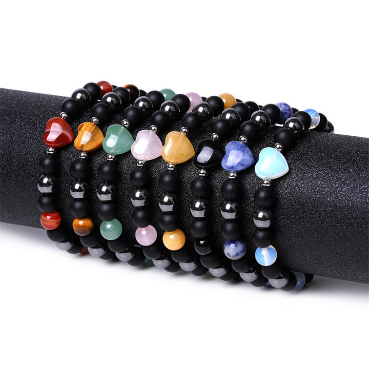 Pulsera de protección de corazón de amor de cristal de piedra de ojo de tigre de ónix negro de Buddha Stones