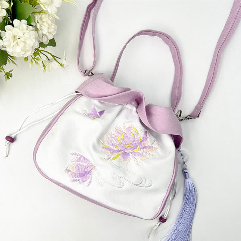 Buddha Stones Suzhou Bordado Camelia Magnolia Peonía Loto Seda Bolso Bandolera Bolso Bandolera Bolso