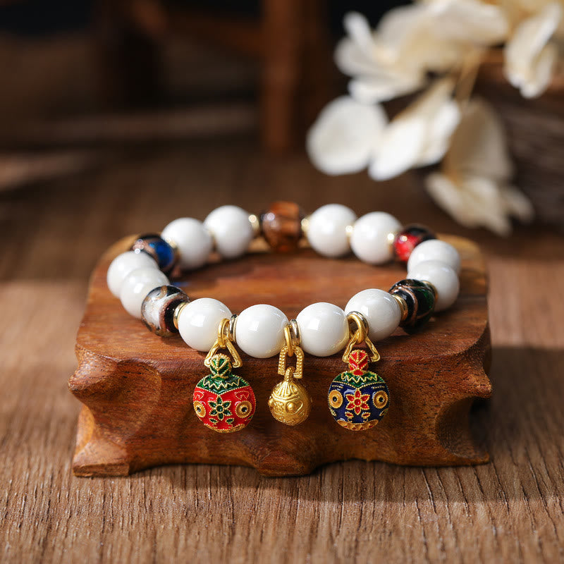 Pulsera de la suerte con cuentas de porcelana coloridas de cristal Liuli, amuleto de la familia de la bestia tragadora de oro con Buddha Stones
