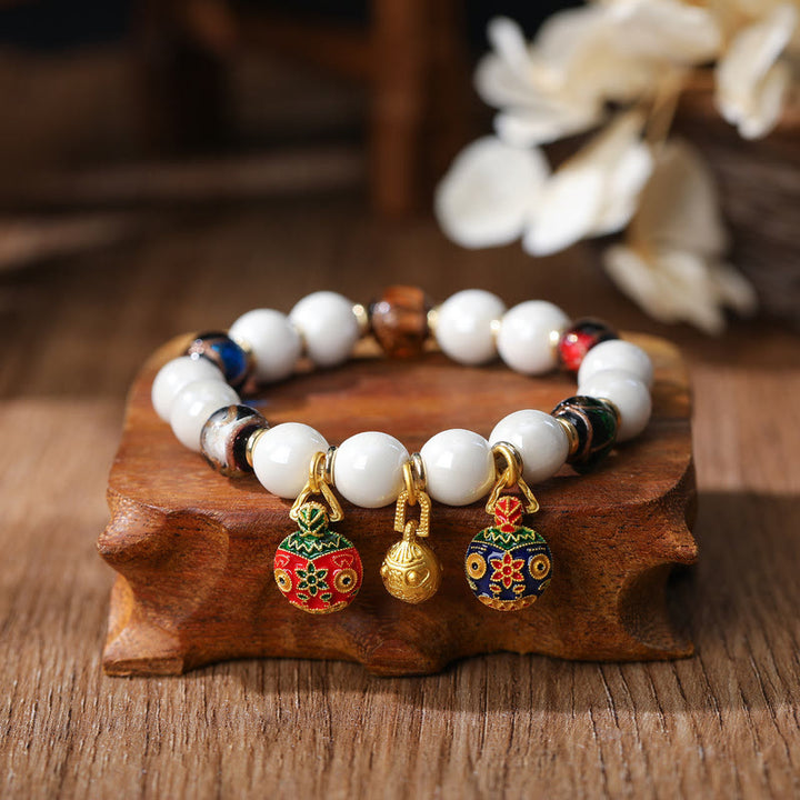 Pulsera de la suerte con cuentas de porcelana coloridas de cristal Liuli, amuleto de la familia de la bestia tragadora de oro con Buddha Stones