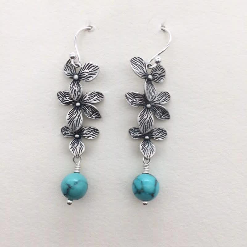 Pendientes colgantes de plata de ley 925 con forma de flor de lazurita turquesa y hoja de serenidad