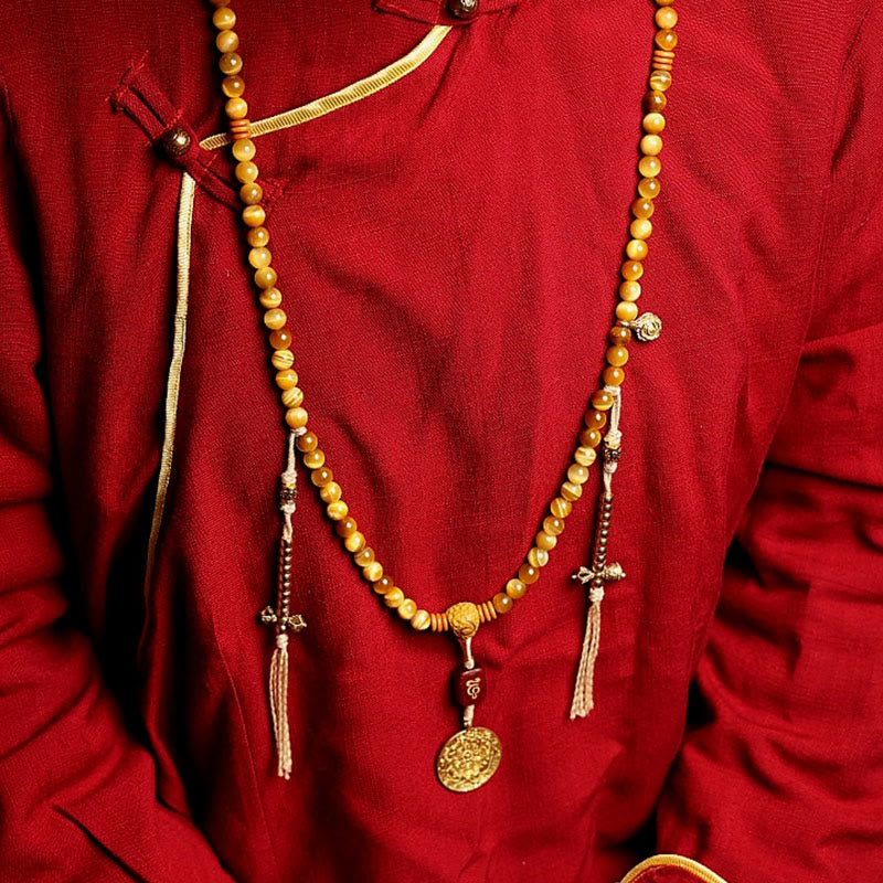 Pulsera con borlas de protección Dorje de cobre y ojo de tigre Natural, 108 cuentas de Mala , Buddha Stones