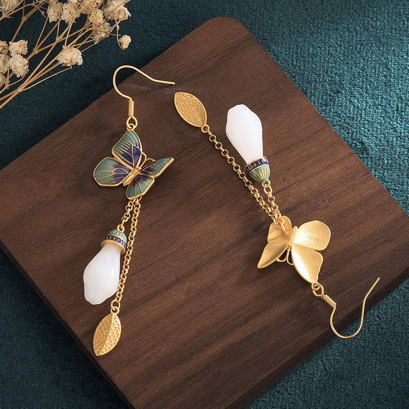 Pendientes de la fortuna de jade blanco FengShui de Buddha Stones