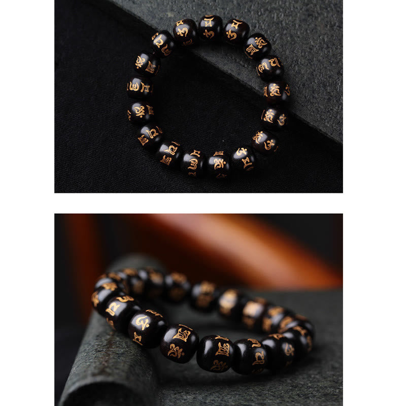 Pulsera de la paz grabada con Buddha Stones, madera de ébano tibetano, Om Mani Padme Hum