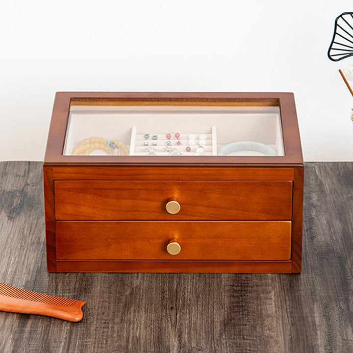 Caja de almacenamiento de joyería Retro de madera maciza con Buddha Stones, con cajón