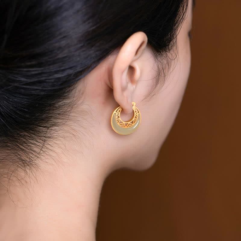 Pendientes colgantes de prosperidad de jade con luna creciente y Buddha Stones - image 2