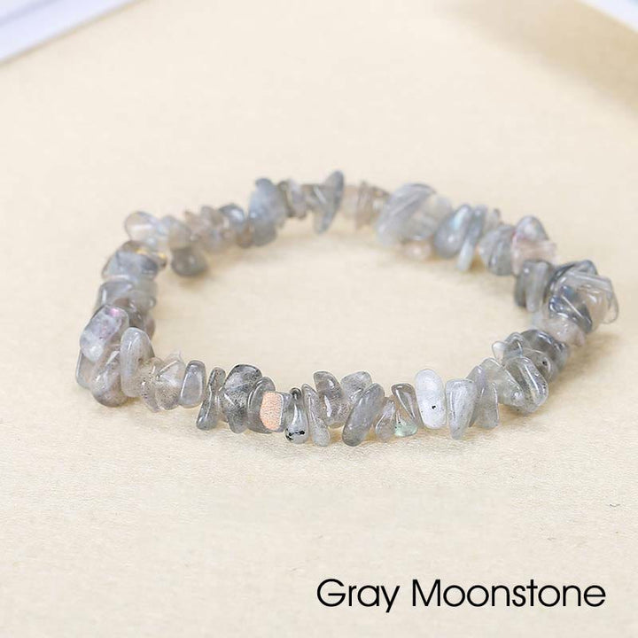 Pulsera calmante de calidez de piedra de cristal de forma irregular natural - Piedra lunar gris (circunferencia de la muñeca: 15-18 cm) - image 35
