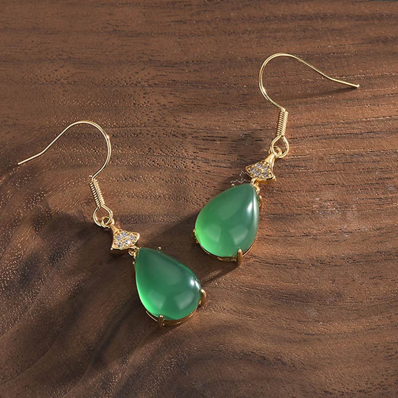 Pendientes colgantes de la suerte de jade cian con Buddha Stones