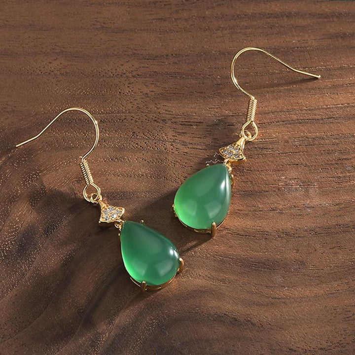 Pendientes colgantes de la suerte de jade cian con Buddha Stones