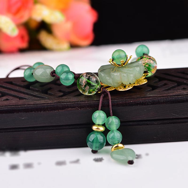 Pulsera de flores colgantes de la suerte de jade verde natural con Buddha Stones