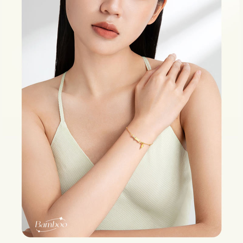 Pulsera de la suerte con hojas de circón de bambú y jade blanco chapada en oro de 18 quilates de plata de ley 925 con Buddha Stones