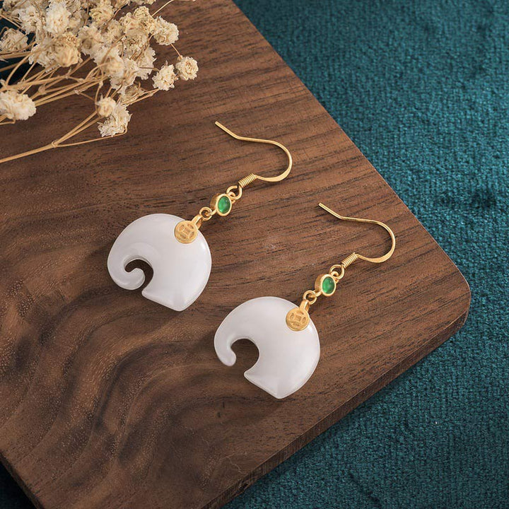 Pendientes FengShui Elefante Jade Blanco Fortuna